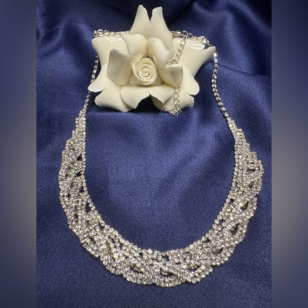 Necklace “Cookie Lee” Elegant Silver Rhinestone Necklace or Choker
